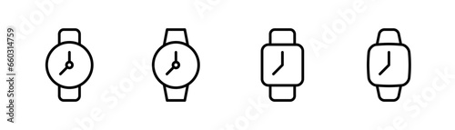 Wristwatch line icon. Smartwatch icon set. Hand watch symbol. Wristwatch line vector. Smart watch illustration. Editable stroke. Stock vector illustration.