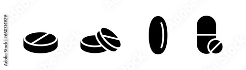 Pill glyph icon. Tablet icon set. Pill capsule in glyph. Vitamin sign. Tablet symbol icon set. Stock vector illustration.