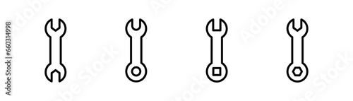 Wrench line icon. Repair wrench symbol. Wrench tool icon set. Spanner symbol. Editable stroke. Stock vector illustration.