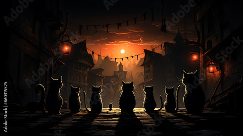 Group of Cats in a Dark Alley