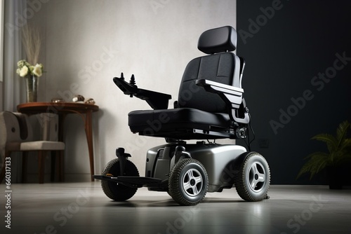 Indoor electric wheelchair with lock. Generative AI photo