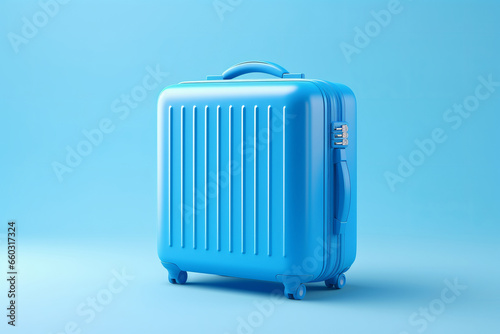 Seamless travel A pastel blue suitcase with wheels is poised for your next vacation on a soothing blue studio background is AI Generative.