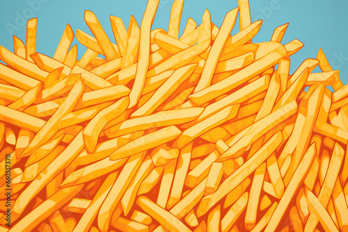 set of french fries illustration  carbohidrates and comfort food  pop vibrant colorful style 