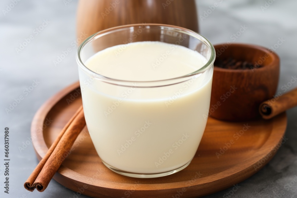 homemade horchata in a clear jug with condensation on outside homemade horchata in a clear jug with condensation on outside