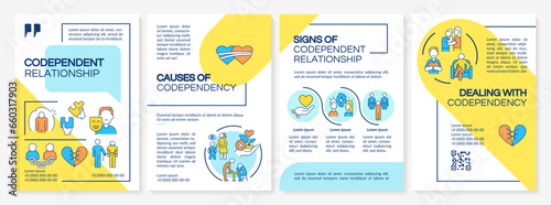 Multicolor codependent relationship brochure template, leaflet design with thin linear icons, 4 vector layouts.