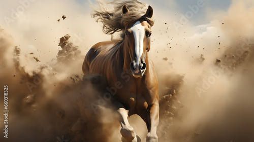 Horse Running Amid a Dust Cloud © L