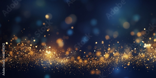 Christmas Golden light on a navy blue background with Dark blue and gold particle photo