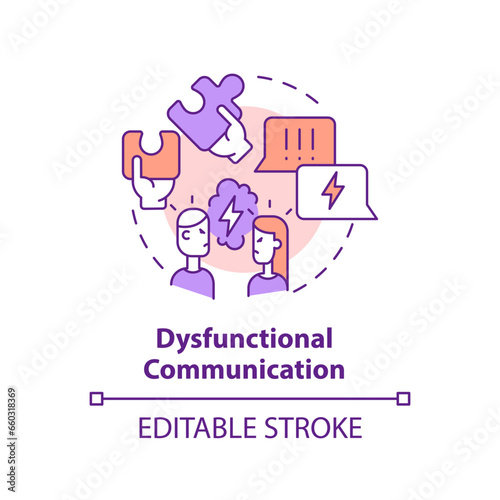 2D editable thin line icon dysfunctional communication concept, isolated vector, multicolor illustration representing codependent relationship.
