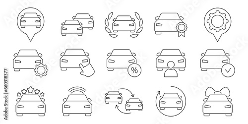 Dealership car line vector icons set