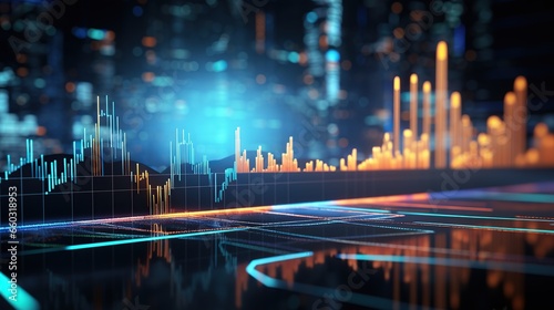 Business finance trading analytic with Neon Bars and Graphs Illuminate. AI generated