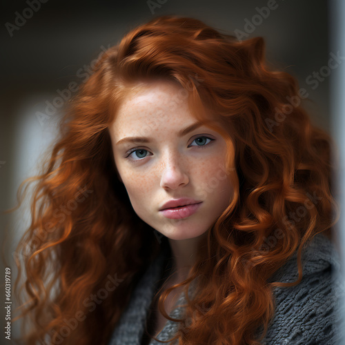 Redhead with Curly Hair and Freckles
