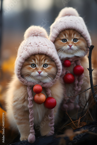 Cute fluffy kittens in wint...