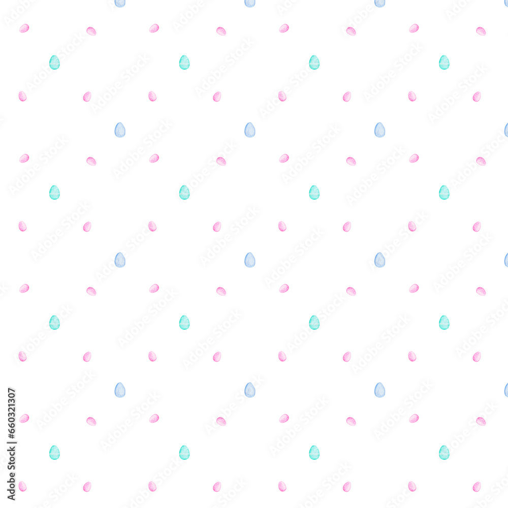 watercolor seamless pattern with colorful Easter eggs. cute pattern for printing on napkins, textiles, tablecloths, packaging for Easter cakes, sweets.