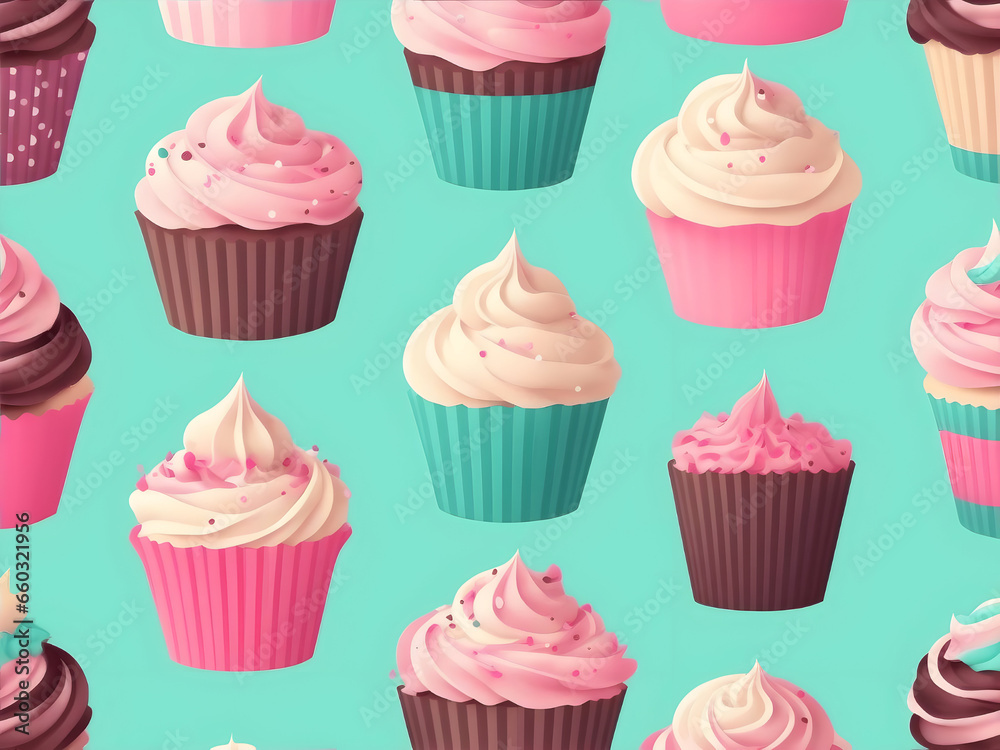 seamless pattern with cupcakes background, ai generative seamless pattern with cupcakes background, ai generative
