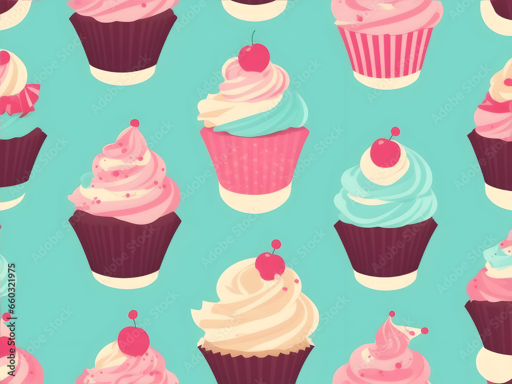 seamless pattern with cupcakes background, ai generative seamless pattern with cupcakes background, ai generative