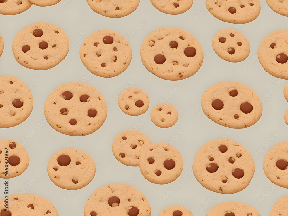 seamless background with chocolate chip cookies, ai generative 