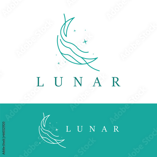 Moon Logo, Star Sky Moon Design Premium Vector Illustration Template