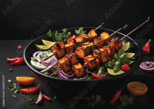 paneer skewers vector