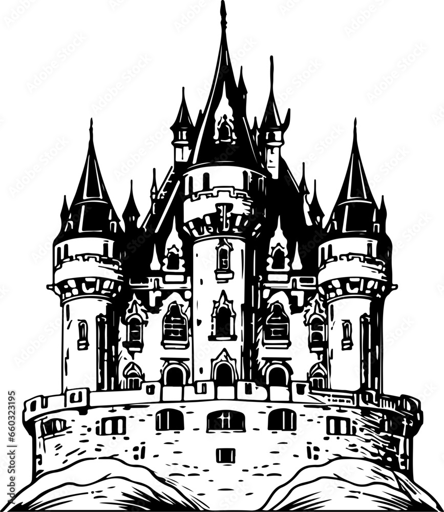 Magnificent castle vector silhouette illustration