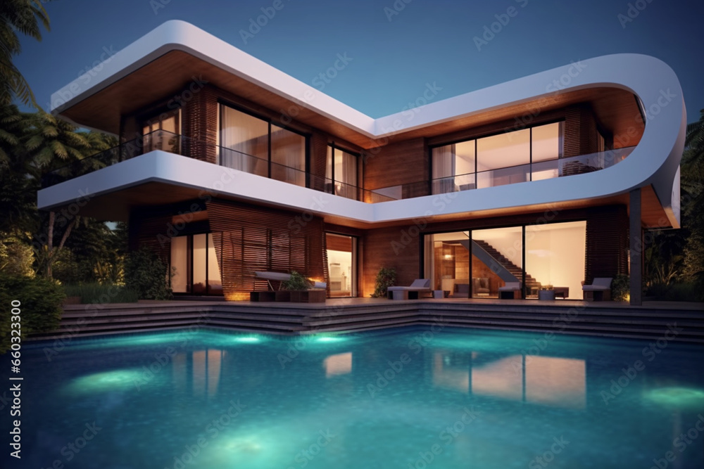 Luxury pool villa spectacular contemporary design digital art real ...