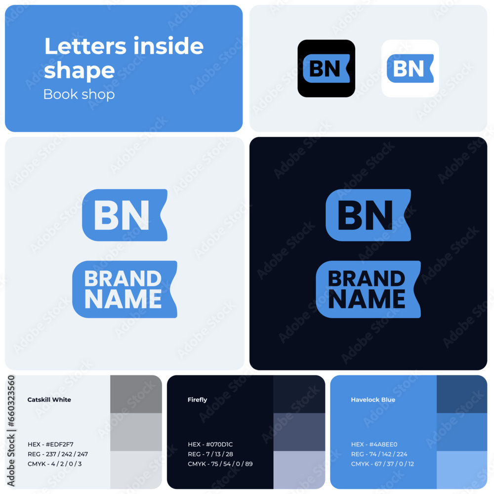 2D book shop logo with brand name. Blue icon. Design element. Visual identity. Creative template with font. Suitable for book, literature, store, shopping, library. 2D book shop logo with brand name. Blue icon. Design element. Visual identity. Creative template with font. Suitable for book, literature, store, shopping, library.