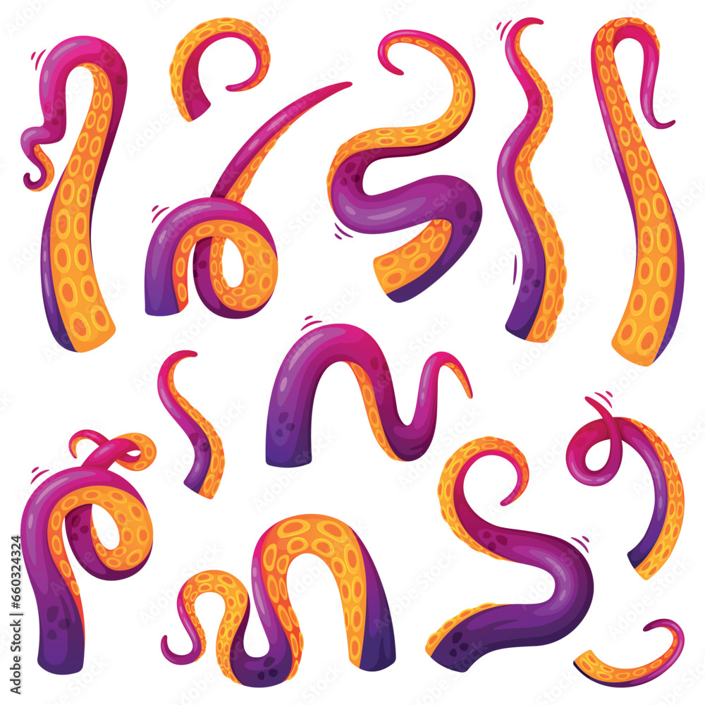 Octopus Tentacles as Limb of Ocean Creature Vector Set Octopus Tentacles as Limb of Ocean Creature Vector Set