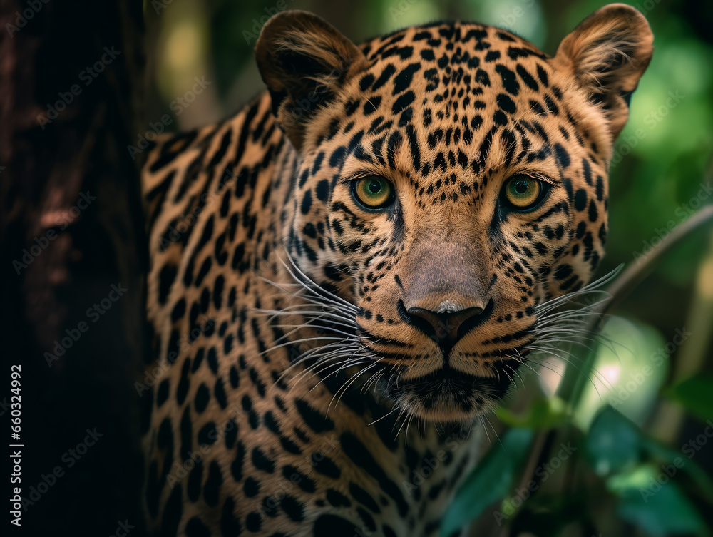 Naklejka premium close up portrait of leopard, generative ai