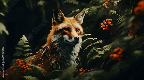 Portrait of young red fox, card for Christmas. © bravissimos