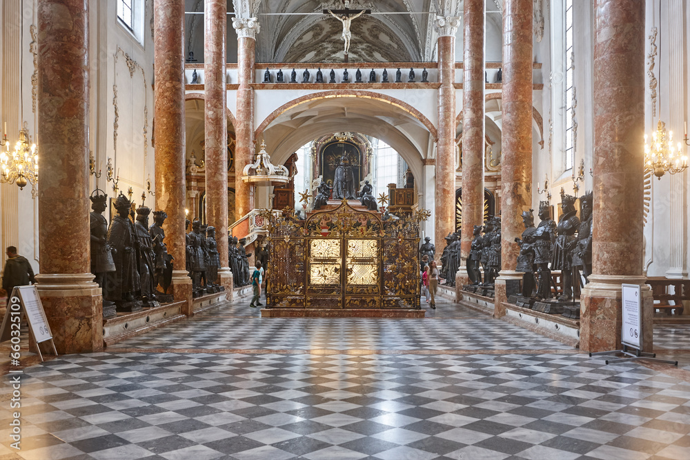 Hofkirche church. Maximilian I tomb and sculptures. Innsbruck, Austria