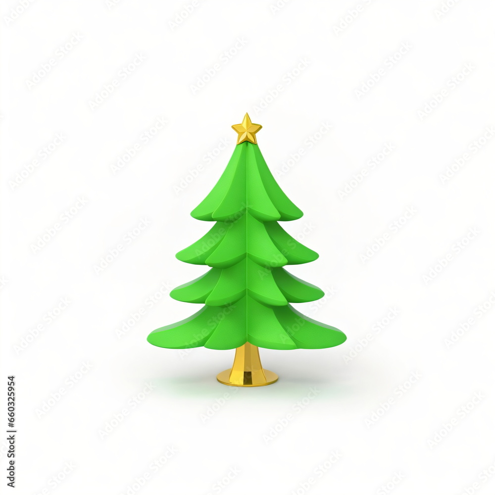 Fototapeta premium 3d decorated Christmas tree icon isolated on white background. 3d rendering illustration