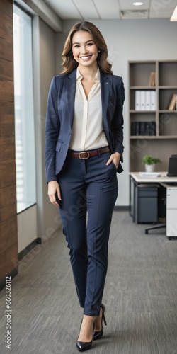 Young beautiful businesswoman in business suit smiling