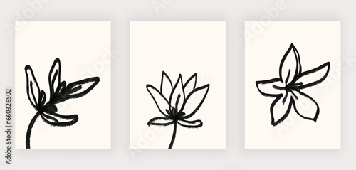 Wall art prints with hand drawing flowers 