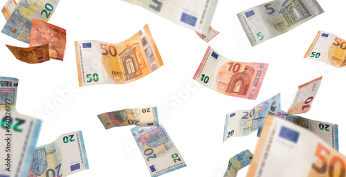 Flying Euro Bills on Transparent Background photo