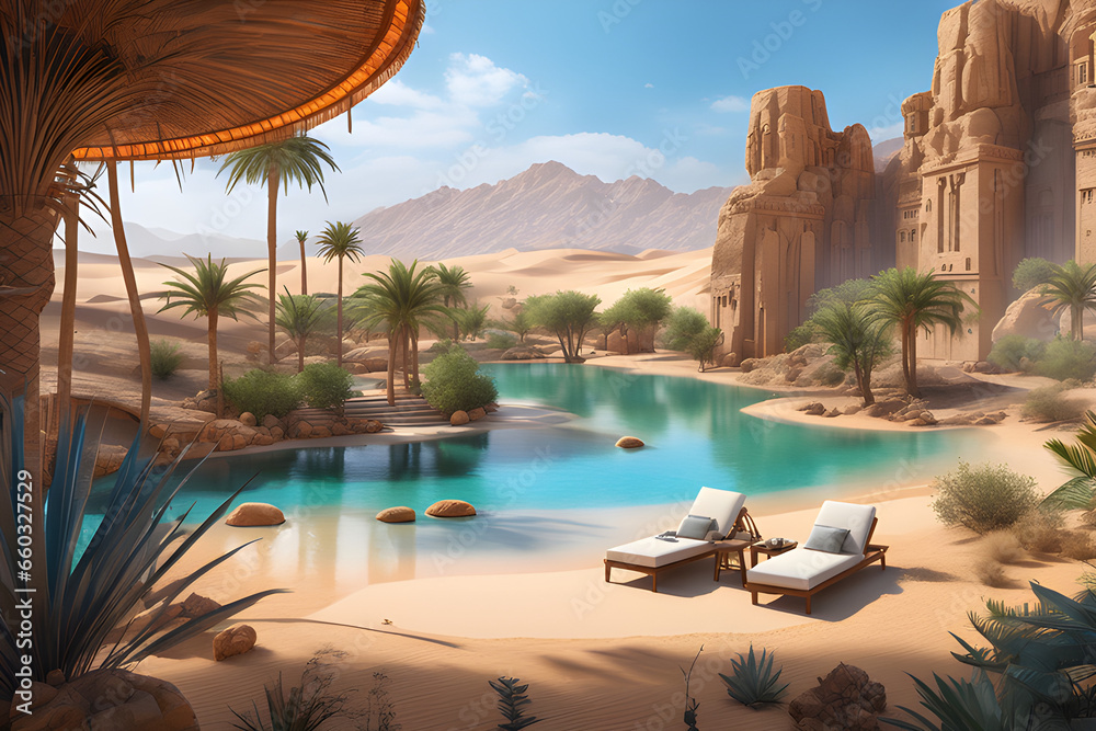 A beautiful oasis in the desert. Generative AI, 
