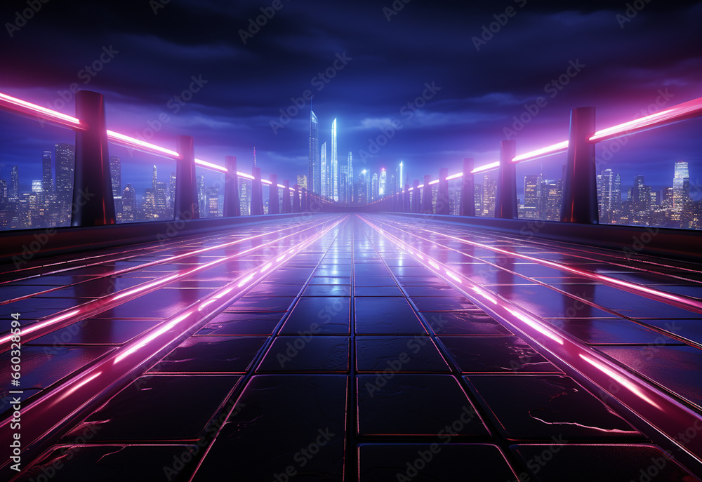 Obraz premium Neon illuminated futuristic backdrop realistic image, ultra hd, high design very detailed