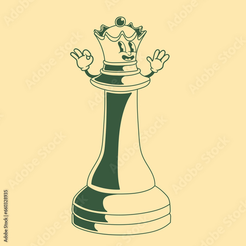 Vintage character design of chess piece queen