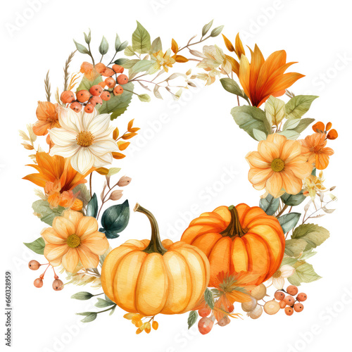 watercolor autumn flower round frame clipart