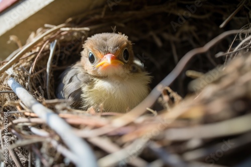 a young bird in a nest with a deformed wing © altitudevisual