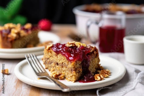 baked oatmeal with walnuts and raspberry jam