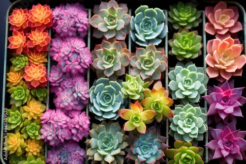 variety of colorful succulents in a tray