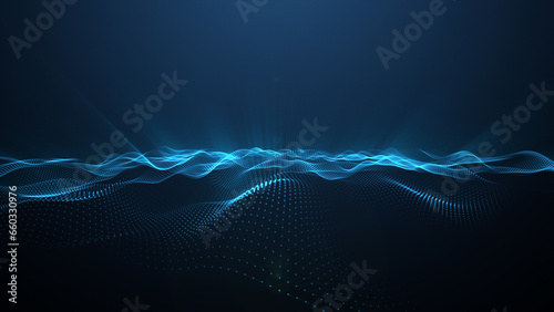 Lens flare particles on black background with cinematic atmosphere wave digital line background glowing lighting