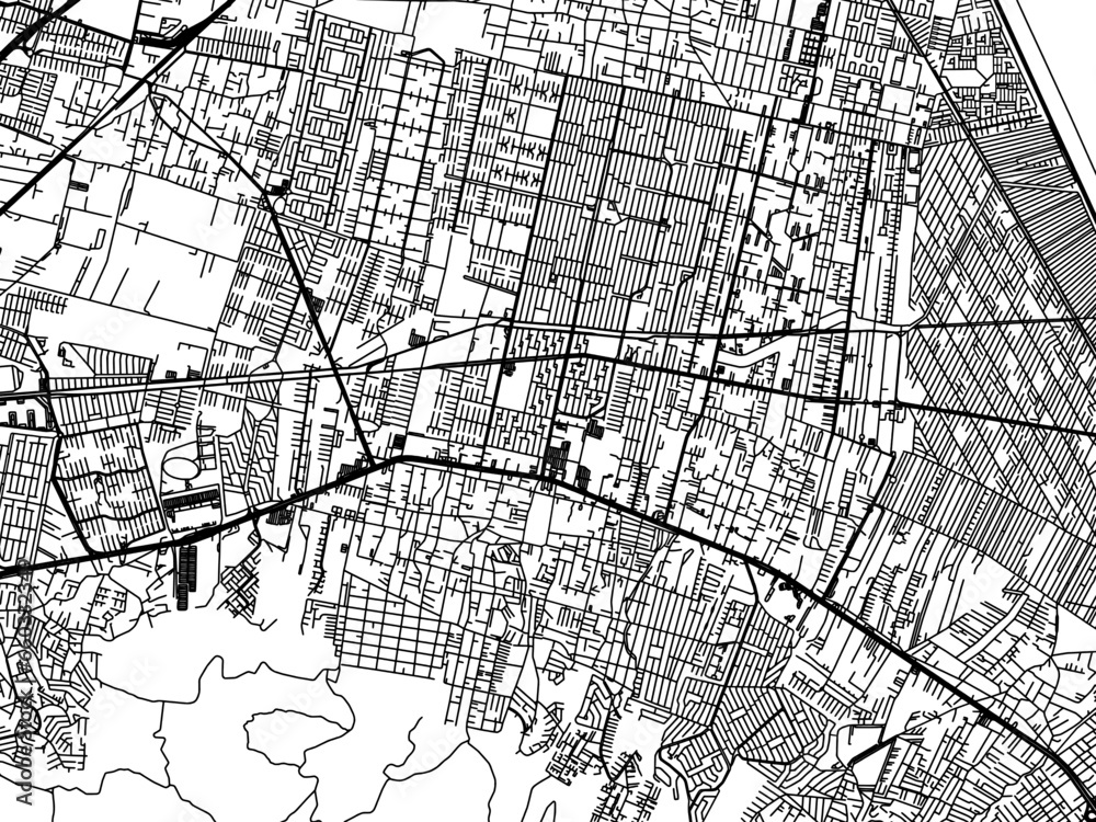 Naklejka premium Vector road map of the city of Coacalco in Mexico with black roads on a white background.