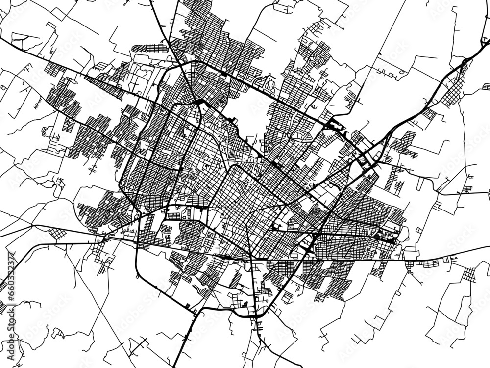 Vector road map of the city of  Colima in Mexico with black roads on a white background.