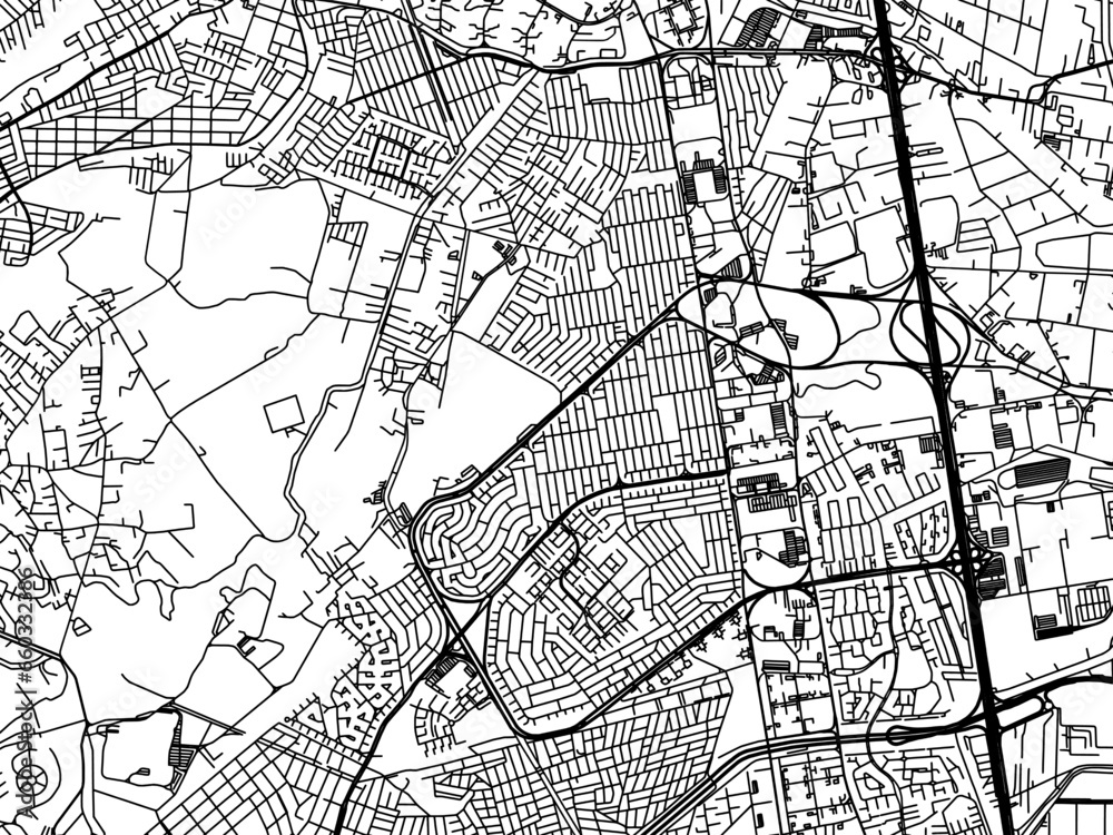 Fototapeta premium Vector road map of the city of Cuautitlan Izcalli in Mexico with black roads on a white background.