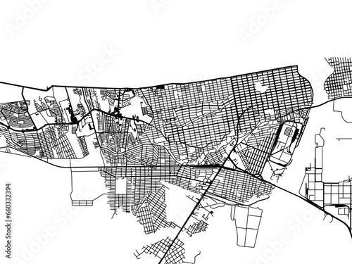 Vector road map of the city of  Coatzacoalcos in Mexico with black roads on a white background. photo