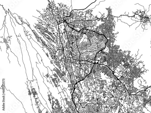 Vector road map of the city of  Cuernavaca in Mexico with black roads on a white background.