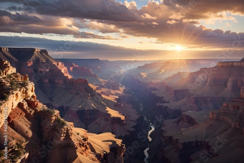 Grand Canyon sunrise, natural beauty, high vantage point, stunning landscape.