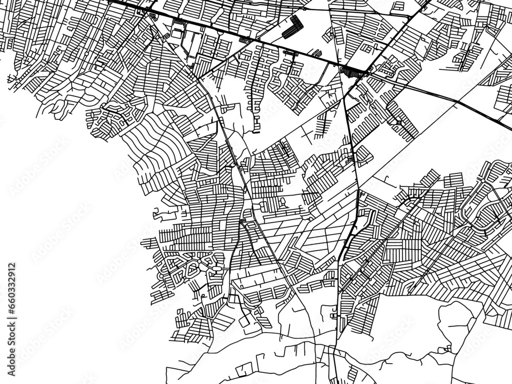 Fototapeta premium Vector road map of the city of Jardines de la Silla (Jardines) in Mexico with black roads on a white background.