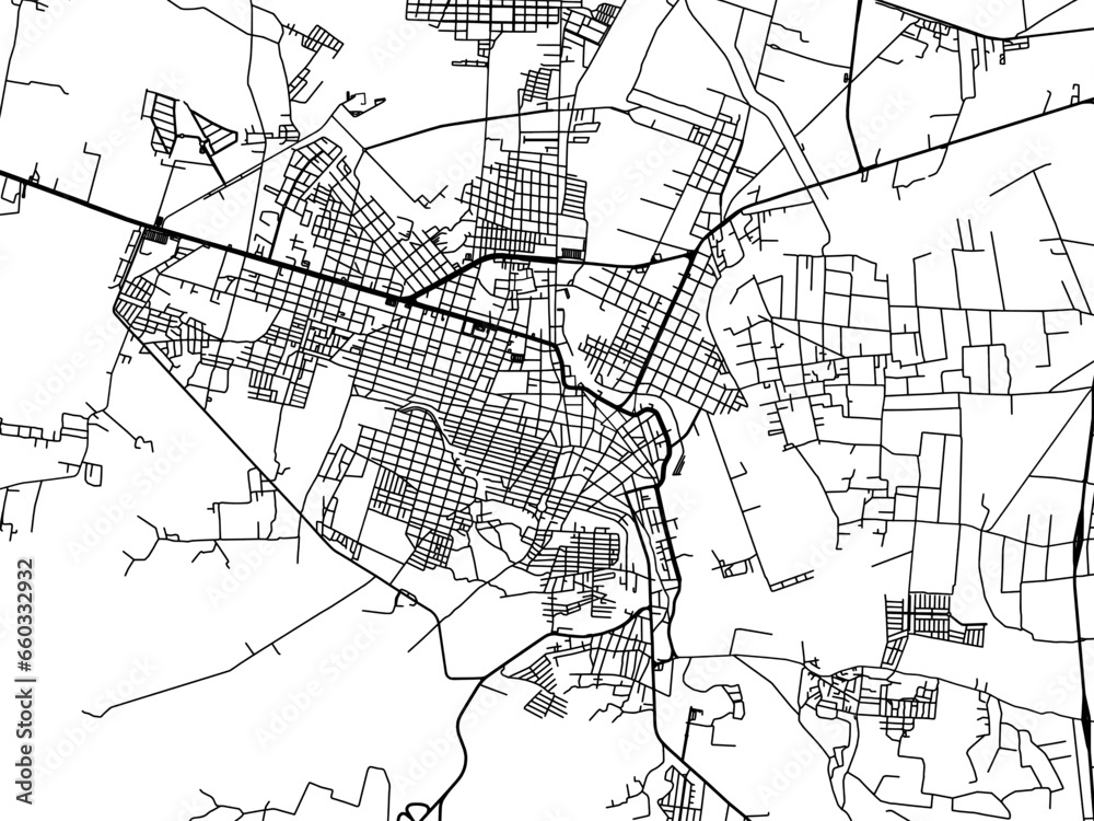 Vector road map of the city of  La Piedad in Mexico with black roads on a white background.