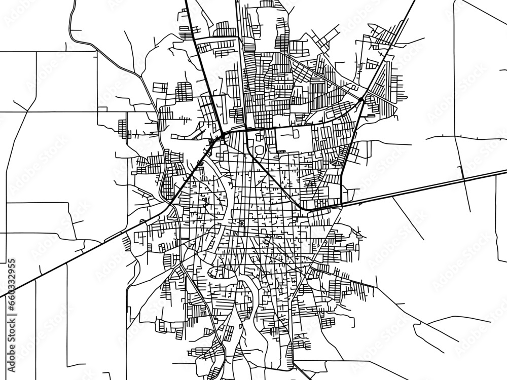 Vector road map of the city of  Juchitan de Zaragoza in Mexico with black roads on a white background.